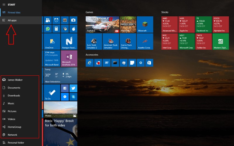 Windows 10에서 전체 화면 시작 화면 활성화하는 방법