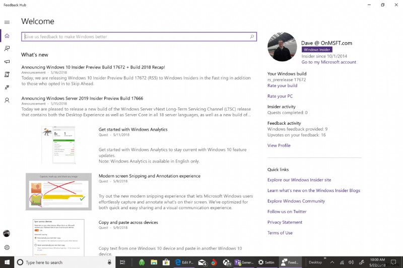 Windows 참가자 프로그램에서 개발자가 실제로 활용하는 피드백을 제출하는 방법