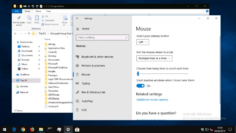 Windows 10에서 비활성 창 스크롤 기능 끄고 켜는 방법