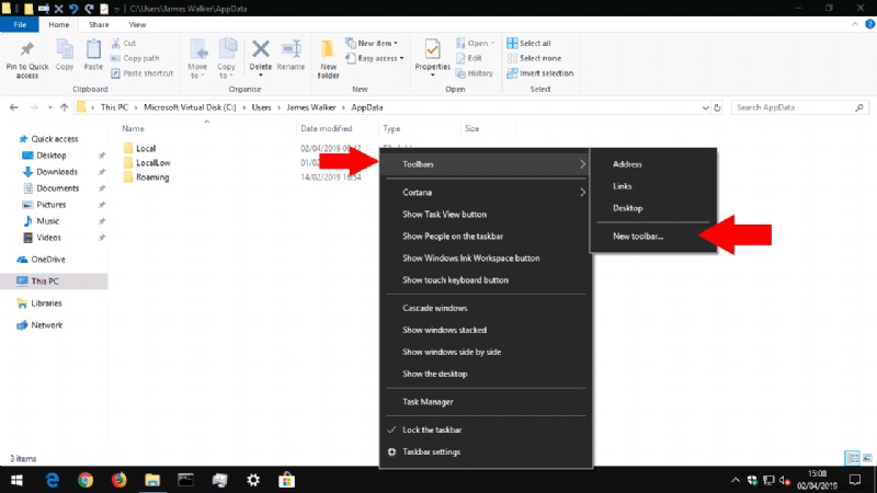 Windows 10 작업 표시줄에 도구 모음 추가하는 방법