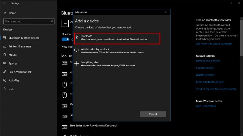 Windows 10 PC에서 블루투스로 파일 전송하는 방법