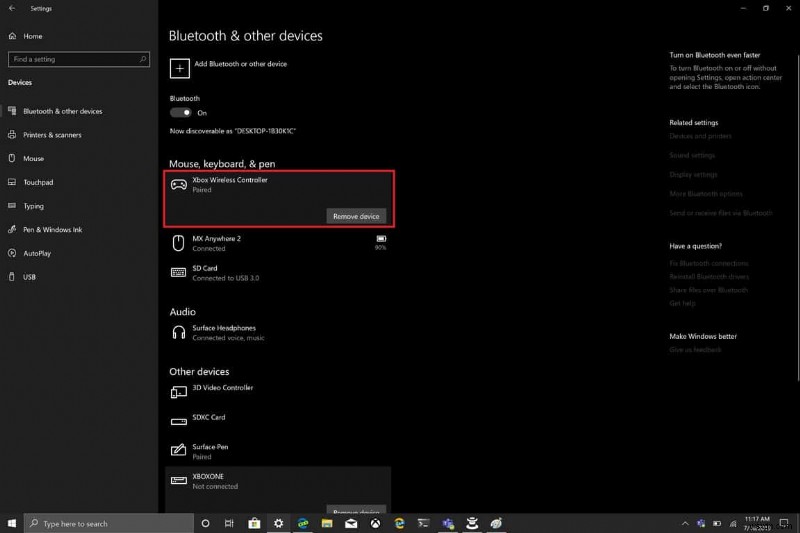 Windows 10에서 Xbox One 컨트롤러 배터리 잔량 확인하는 방법