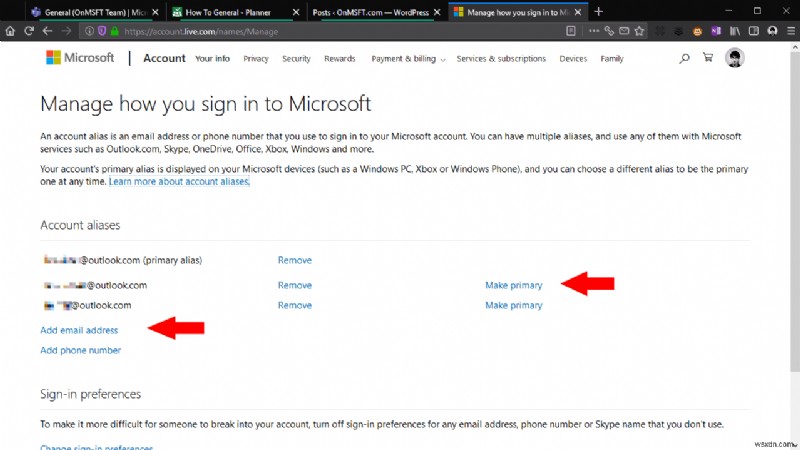 Outlook.com 계정에 이메일 별칭을 추가하는 방법