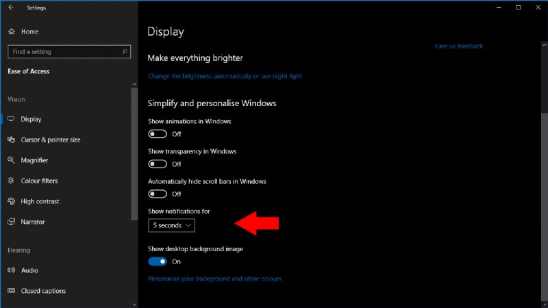 Windows 10 알림 표시 시간을 늘리는 방법