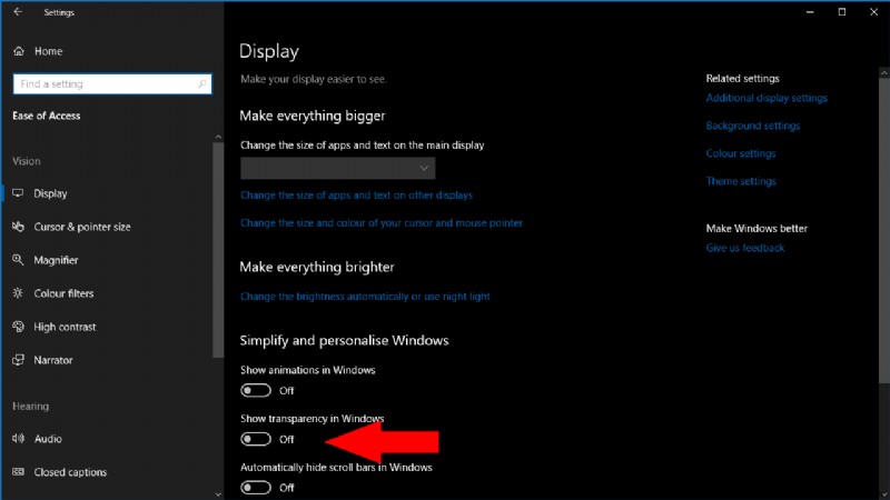 윈도우 10에서 Fluent Design 투명 효과 비활성화하는 방법