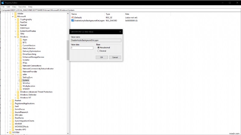 Windows 10 2019년 5월 업데이트 로그인 화면의 Fluent Design 아크릴 블러 효과 비활성화하는 방법