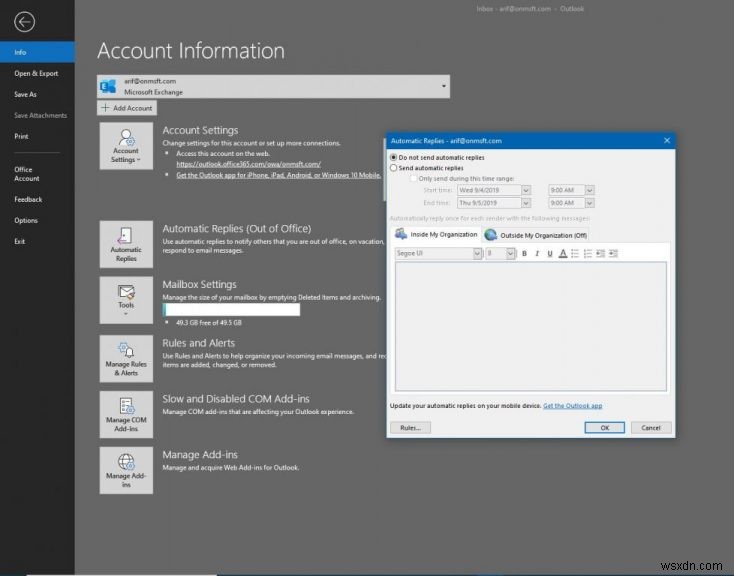 Office 365 Outlook 데스크톱 앱에서 이메일 계정 설정하고 관리하는 방법