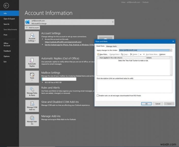 Office 365 Outlook 데스크톱 앱에서 이메일 계정 설정하고 관리하는 방법