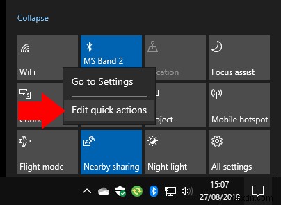 Windows 10 2019년 5월 업데이트에서 빠른 작업 사용자 지정하는 방법