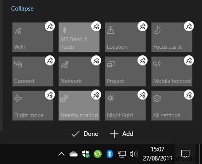 Windows 10 2019년 5월 업데이트에서 빠른 작업 사용자 지정하는 방법