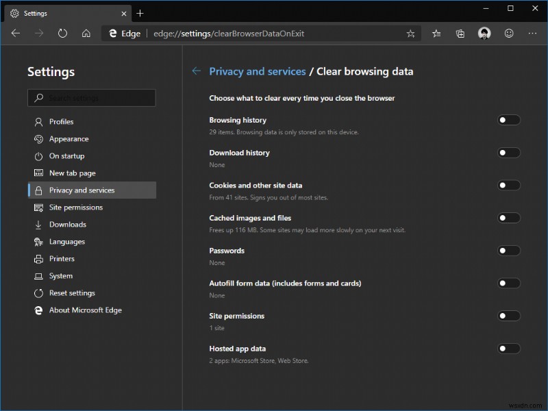 Microsoft Edge Insider에서 브라우저 데이터를 지우는 방법