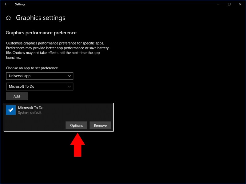 Windows 10에서 앱별 그래픽 성능 설정 지정하는 방법