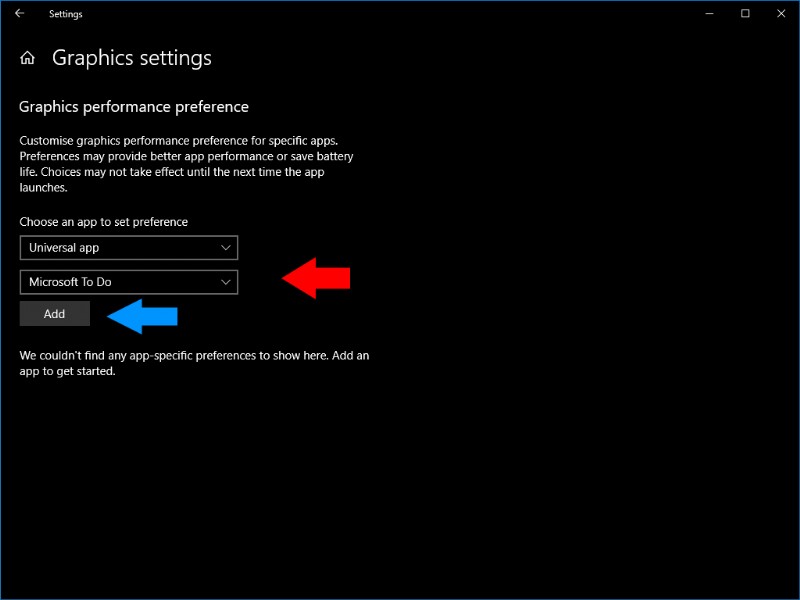 Windows 10에서 앱별 그래픽 성능 설정 지정하는 방법