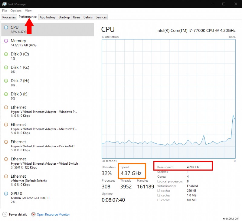 Windows 10에서 CPU 속도 확인하는 방법