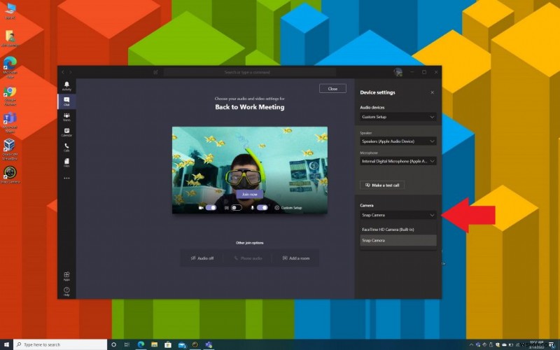Windows 10에서 스냅챗 카메라로 Microsoft Teams 화상 통화를 재미있게 만드는 방법