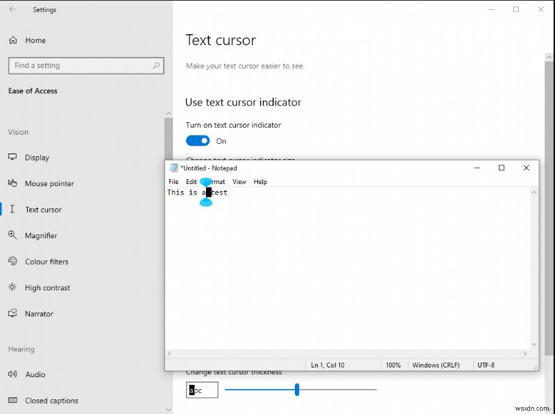 Windows 10에서 텍스트 입력 커서 두께와 색상 표시기를 바꾸는 방법