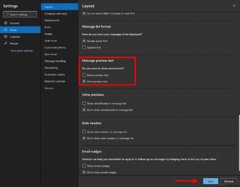 Outlook 웹 버전 받은 편지함, 컴팩트한 레이아웃으로 바꾸는 방법