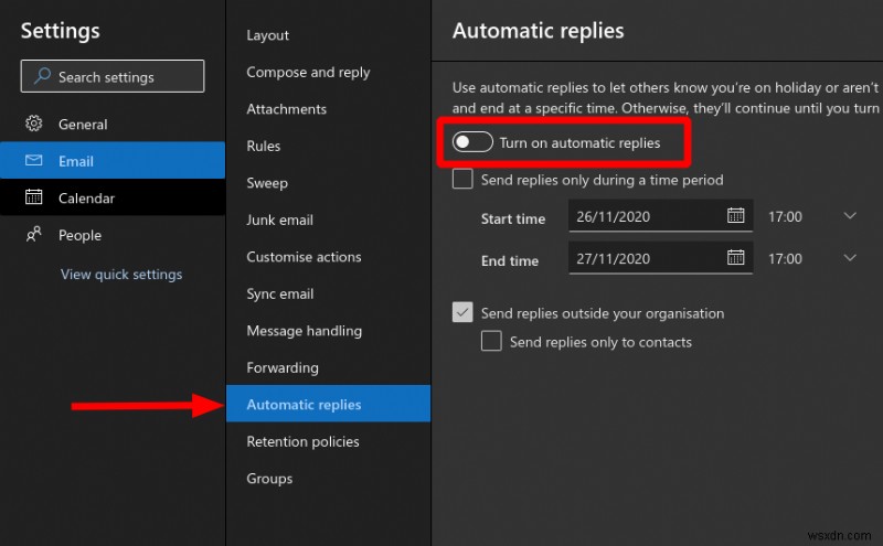 Outlook 웹 앱에서 부재 중 자동 응답 설정하는 방법
