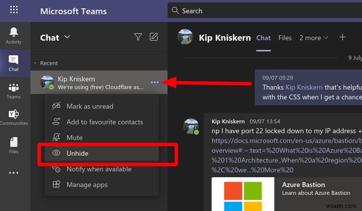 Microsoft Teams 채팅 숨기기 및 숨김 해제하는 방법