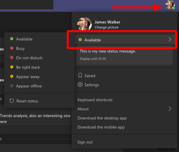 Microsoft Teams에서 현재 상태를 사용 가능 , 다른 용무 중 , 오프라인 으로 변경하는 방법