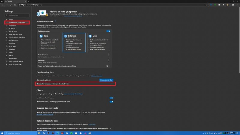 Microsoft Edge에서 브라우저 기록 자동 삭제 설정하는 방법