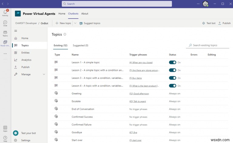 Microsoft Teams에서 Power Virtual Agents 챗봇 토픽 만들고 편집하는 완벽 가이드