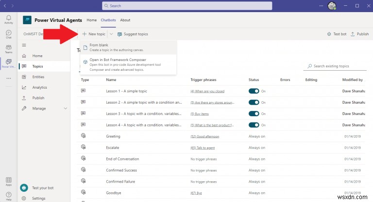 Microsoft Teams에서 Power Virtual Agents 챗봇 토픽 만들고 편집하는 완벽 가이드