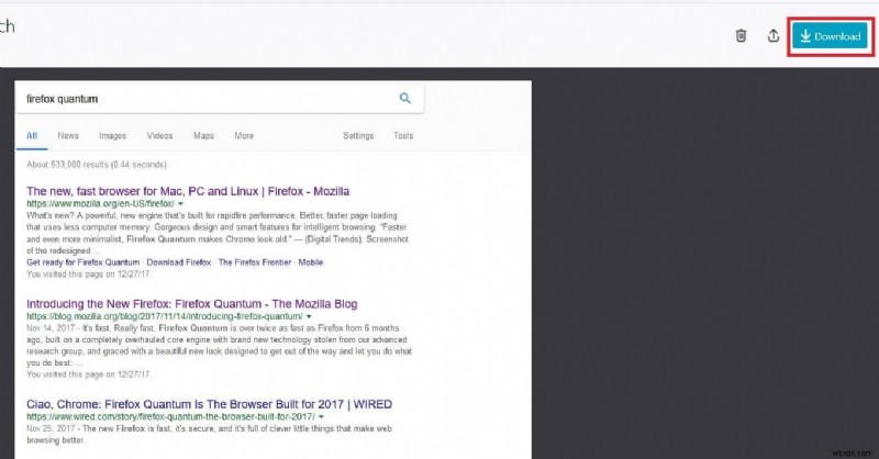 Firefox Quantum으로 웹페이지 전체 스크롤 스크린샷 캡처하는 방법