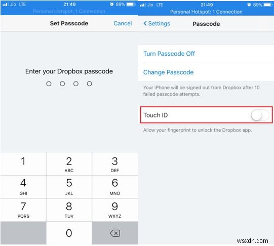 아이폰에서 Dropbox 앱 비밀번호 잠금 설정하는 방법