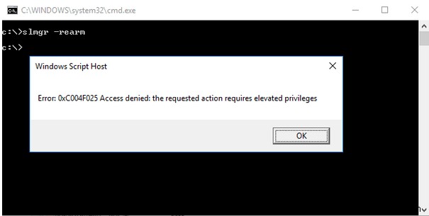 Windows 10 정품 인증 중 Windows 스크립트 호스트 오류 0xc004f025 해결 방법
