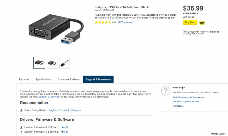 Windows 10에서 Insignia USB to VGA 어댑터 드라이버를 다운로드하고 설치하는 방법