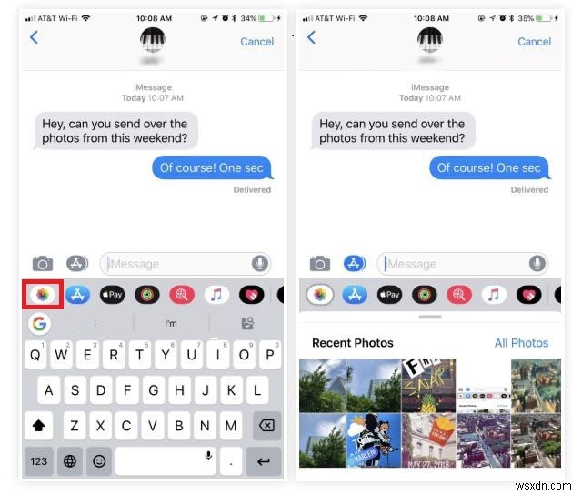 iOS 12 메시지 앱에서 사진 보관함 접근하는 방법