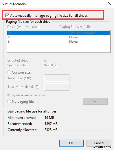 Windows 10 시스템 및 압축 메모리 디스크 사용량 100% 문제 해결 방법