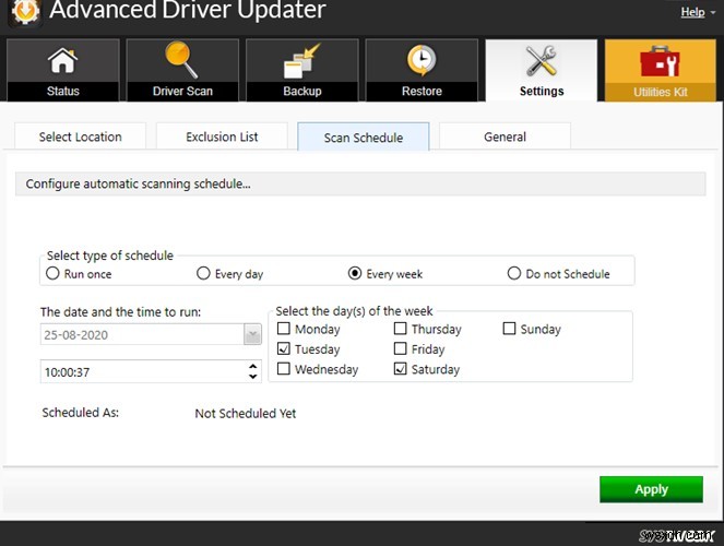 Systweak Advanced Driver Updater로 자동 드라이버 검색 예약하는 방법
