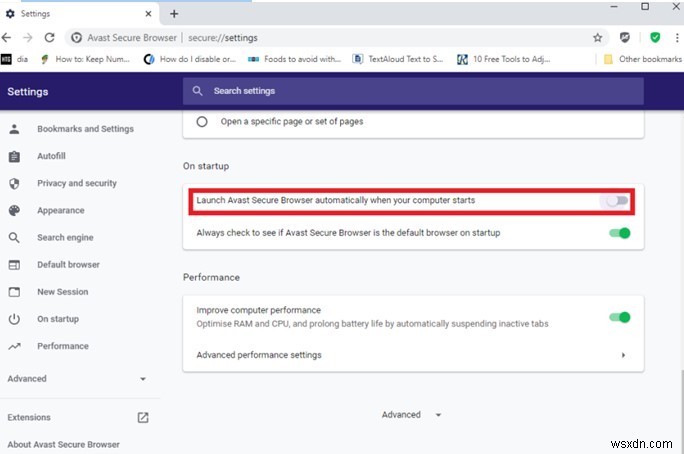 Avast 브라우저가 PC 시작 시 자동으로 열리지 않도록 설정하는 방법