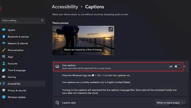 Windows 11에서 실시간 자막(Live Captions) 활성화하는 방법