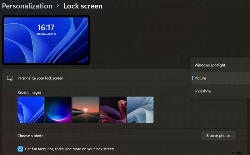 Windows 11 잠금 화면 배경 이미지 및 시계 형식 변경하는 방법