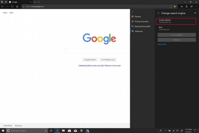 Microsoft Edge에서 기본 검색 엔진을 Google로 변경하는 방법