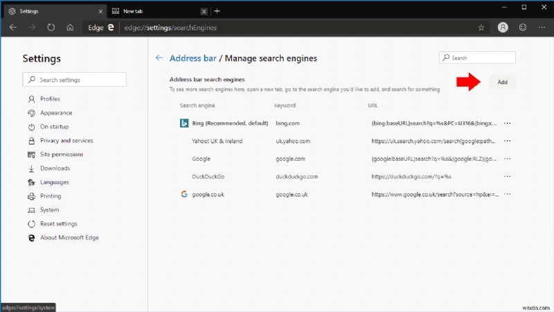 Microsoft Edge Dev에서 기본 검색 엔진을 변경하는 방법