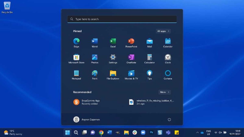 Windows 11에서 사라진 작업 표시줄과 시작 메뉴 복구하는 방법