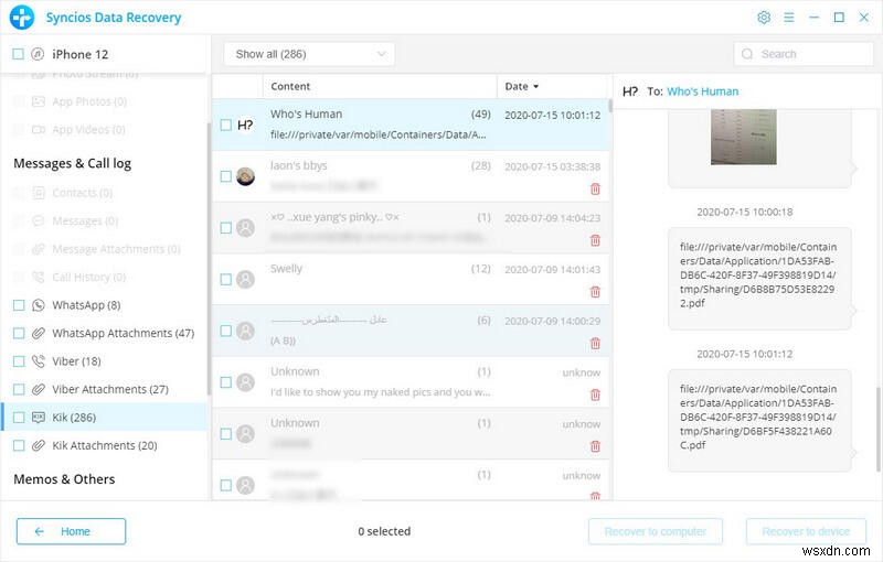 Syncios 데이터 복구로 아이폰에서 삭제된 Kik·Viber 채팅 복구하는 완벽 가이드