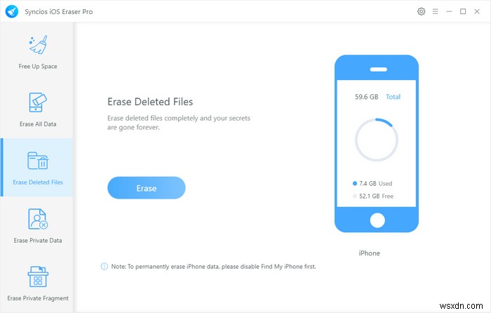 Syncios iOS Eraser Pro로 아이폰에서 삭제된 파일을 안전하게 영구 삭제하는 방법