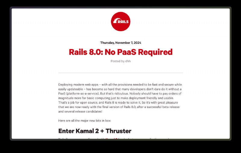 Rails 8 정식 출시: 주요 신기능과 PaaS 없이 배포하는 자유