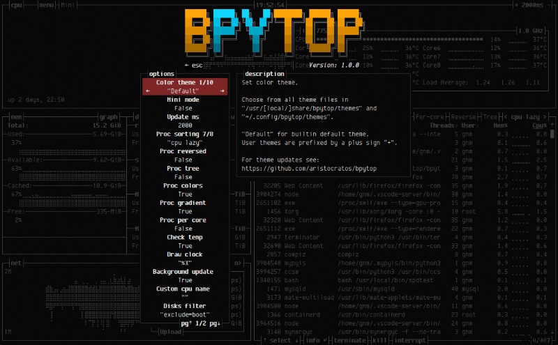 BpyTOP: Linux와 macOS를 위한 강력한 파이썬(Python) 기반 시스템 모니터