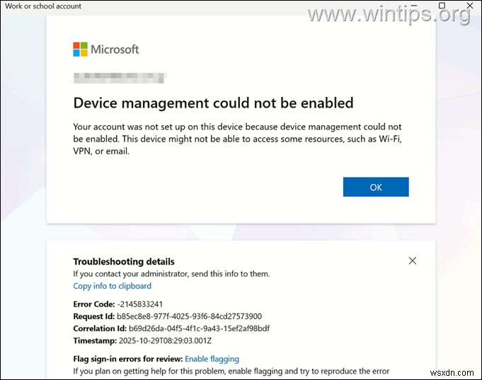 Microsoft 365 및 Intune에서 장치 관리를 활성화할 수 없습니다 오류(80192EE7 / -2145833241) 해결 방법