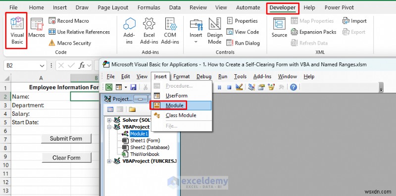 VBA와 이름 정의 범위(Named Range)로 자동 초기화되는 Excel 입력 양식 만들기