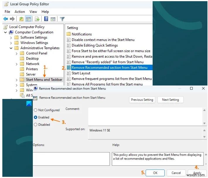 Windows 11 시작 메뉴 권장 섹션 간단하게 제거하는 방법