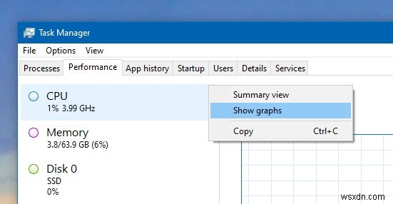 Windows 10 작업 관리자에서 사라진 그래프 미리 보기 복원하는 방법