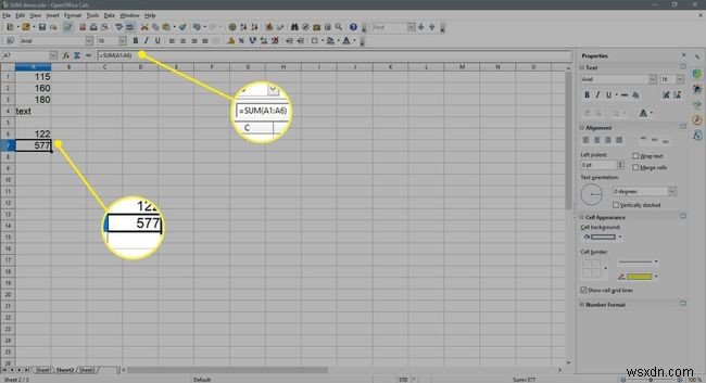 Open Office Calc에서 숫자 열 또는 행을 추가하는 방법