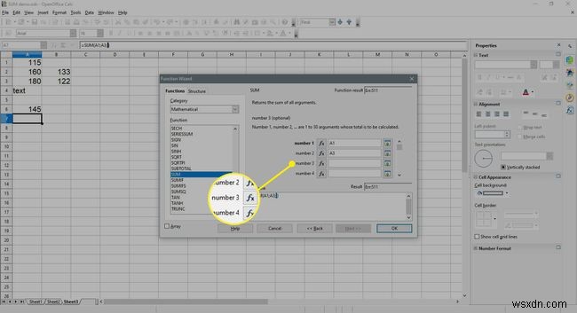 Open Office Calc에서 숫자 열 또는 행을 추가하는 방법